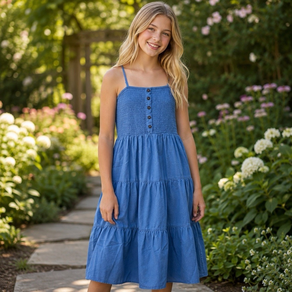 NEW No Comment Blue Tiered Summer Dress Cottagecore Feminine Dainty L 12/14